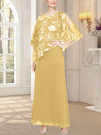 Vestido largo de malla brillante con corpiño asimétrico superpuesto novedoso