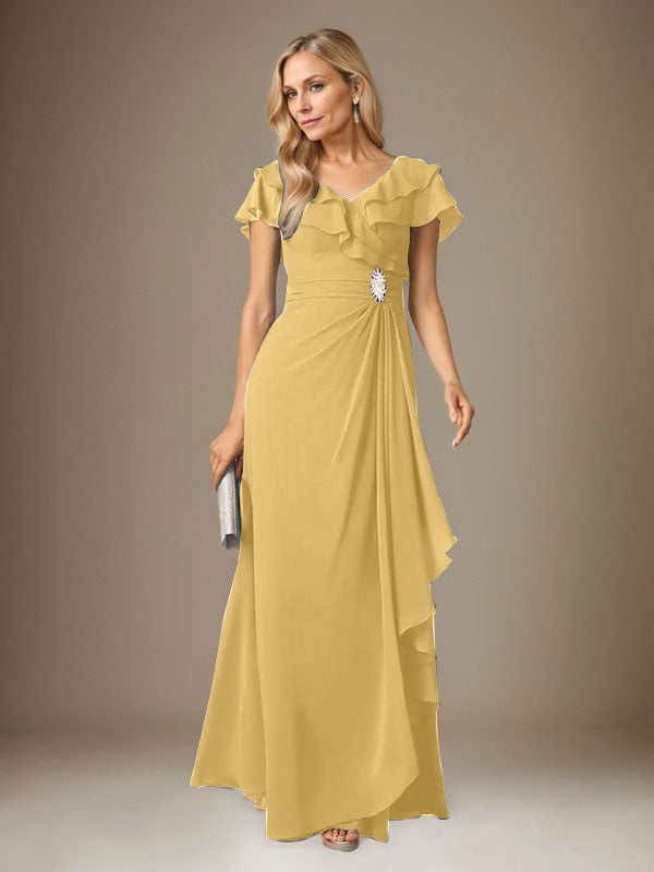 Vestido de gasa fruncido con escote en V y corte A de Stormy