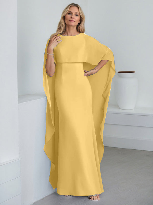 Vestido de gasa para madre de la novia, largo hasta el suelo, con escote redondo y volantes en cascada