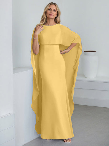 Sheath Scoop Floor-Length Chiffon Mother of the Bride Dress With Cascading Ruffles