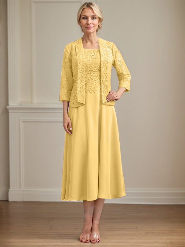 Vestido de gasa con encaje y escote redondo hasta la rodilla para madre de la novia