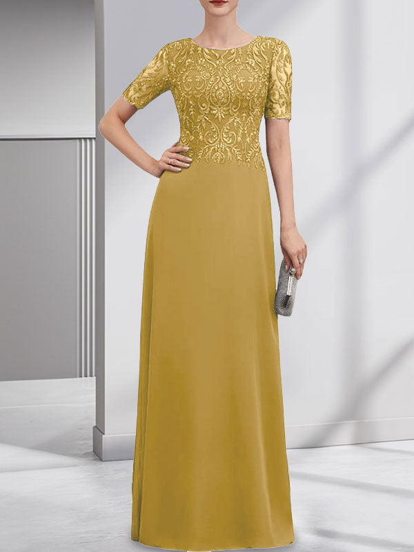 Vestido de gasa con encaje y lentejuelas para madre de la novia, corte A, largo hasta el suelo