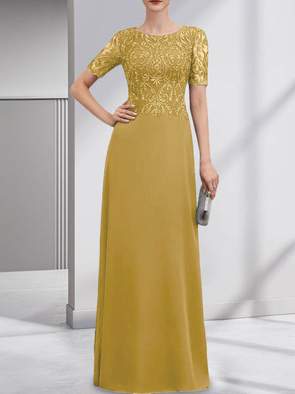 Vestido de gasa con encaje y lentejuelas para madre de la novia, corte A, largo hasta el suelo