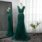 Vestidos de noche elegantes de lujo con mangas abullonadas y cuentas estilo sirena, estilo árabe dorado, para fiesta, LA71496 