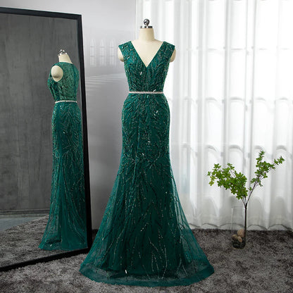 Gold Arabisch Cape Ärmel Perlen Abendkleider Kleider 2025 Meerjungfrau Elegante Luxus Für Frauen Party LA71496 