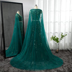 Vestidos de noche elegantes de lujo con mangas abullonadas y cuentas estilo sirena, estilo árabe dorado, para fiesta, LA71496 