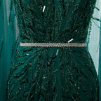Vestidos de noche elegantes de lujo con mangas abullonadas y cuentas estilo sirena, estilo árabe dorado, para fiesta, LA71496 
