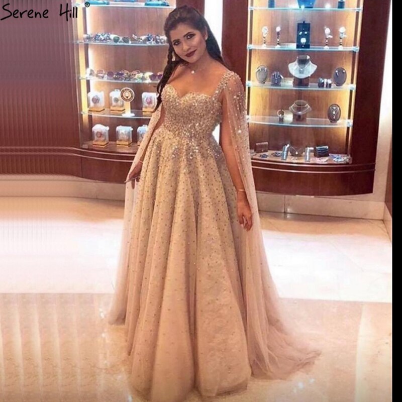 Verkauf Gold Backless Sexy Luxus Abendkleider 2025 Dubai Kristall Ärmelloses A-linie Formale Kleid LA70290 