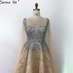 Verkauf Gold Backless Sexy Luxus Abendkleider 2025 Dubai Kristall Ärmelloses A-linie Formale Kleid LA70290 