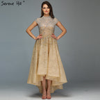 Gold High Neck Luxus Asymmetrische Abendkleider 2025 Perlen Pailletten Ärmellose Abendkleider LA60757 