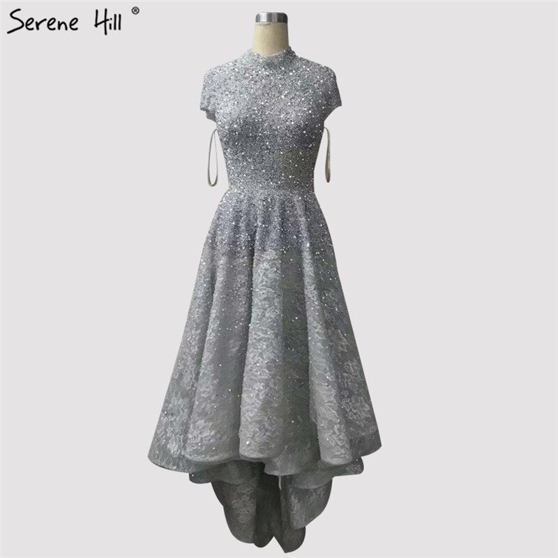 Gold High Neck Luxus Asymmetrische Abendkleider 2025 Perlen Pailletten Ärmellose Abendkleider LA60757 
