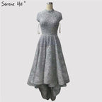 Gold High Neck Luxus Asymmetrische Abendkleider 2025 Perlen Pailletten Ärmellose Abendkleider LA60757 