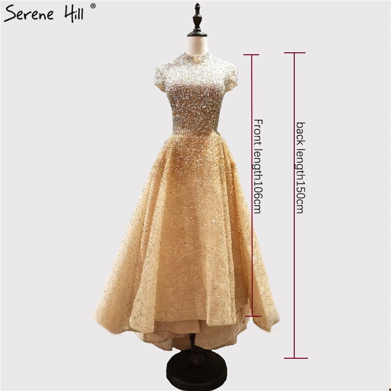 Gold High Neck Luxus Asymmetrische Abendkleider 2025 Perlen Pailletten Ärmellose Abendkleider LA60757 