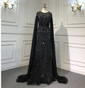 Gold Luxury Arabic Cape Sleeves Evening Dresses Gowns 2025 Beaded Mermaid For Women Party LA71620