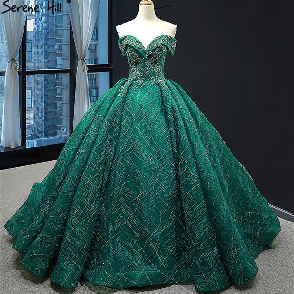 Gold Luxus Off Schulter Sexy Brautkleider 2025 Neueste Design Handgemachte Blumen Perlen Brautkleider HM66844 Nach Maß 