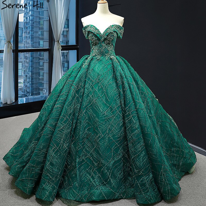 Gold Luxury Off Shoulder Sexy Wedding Dresses 2025 Latest Design Handmade Flowers Beading Bridal Gowns HM66844 Custom Made