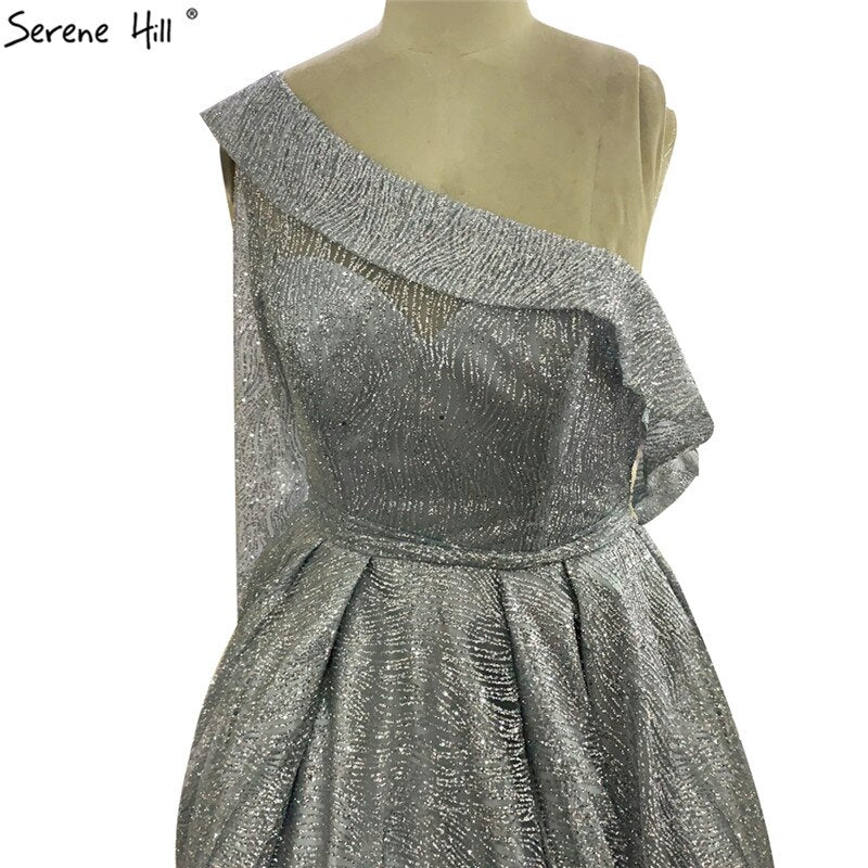 En oferta, sin devolución ni reembolso. Vestidos de noche Dubai sexys dorados de un solo hombro 2025, mangas largas, vestido formal de lujo con brillo en forma de A LA70329 