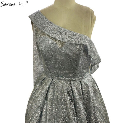 En oferta, sin devolución ni reembolso. Vestidos de noche Dubai sexys dorados de un solo hombro 2025, mangas largas, vestido formal de lujo con brillo en forma de A LA70329 