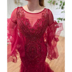 Vestido de noche estilo sirena con mangas largas y pétalos dorados, 2025, de lujo, con lentejuelas brillantes y cuentas, vestido formal sexy LA70410 