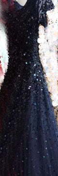 Vestidos de noche de lujo con cuentas y mangas cortas doradas, corte A, con cordones, para mujer, diseño de fiesta LA70464 