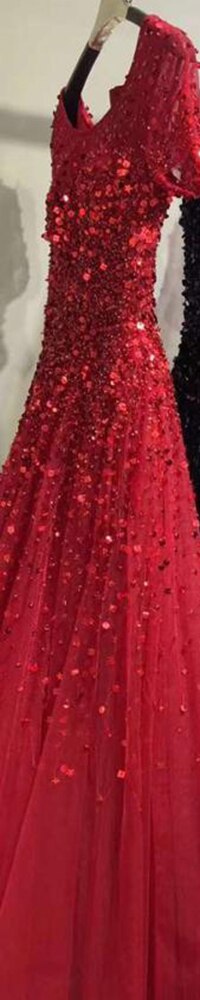 Vestidos de noche de lujo con cuentas y mangas cortas doradas, corte A, con cordones, para mujer, diseño de fiesta LA70464 