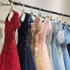 Vestidos de noche de lujo con cuentas y mangas cortas doradas, corte A, con cordones, para mujer, diseño de fiesta LA70464 