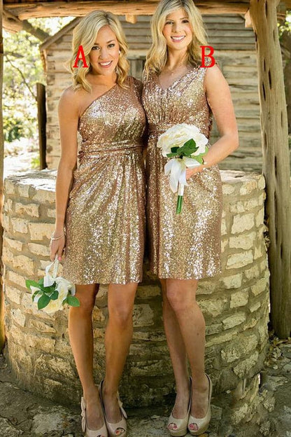 Gold Sequins Short Bridesmaid Dress SCB48