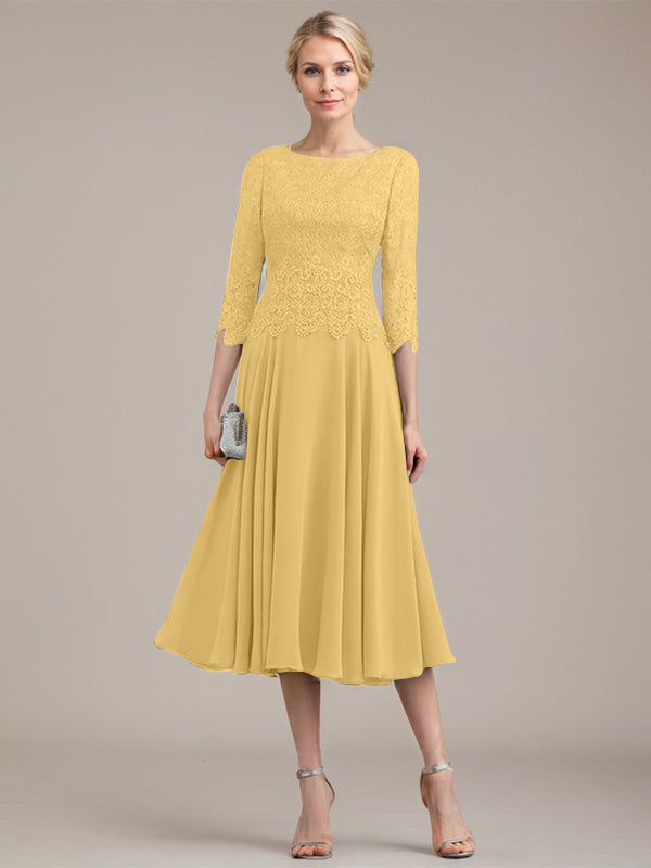 Vestido de gasa con encaje y escote redondo hasta la rodilla para madre de la novia