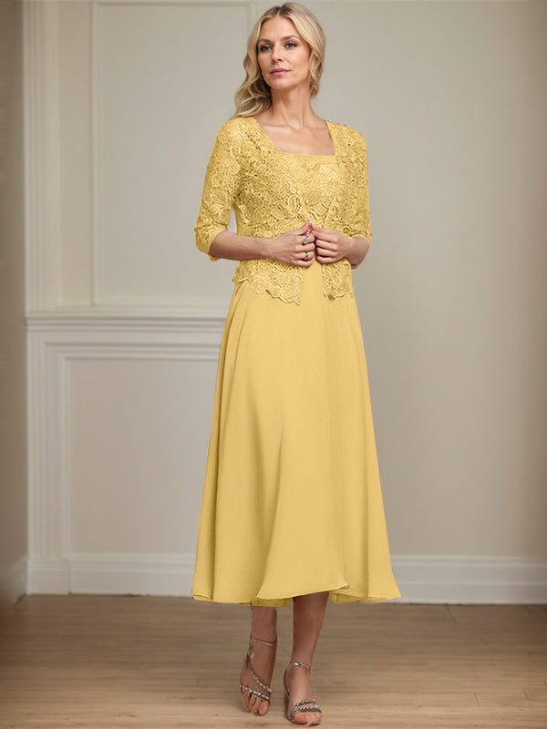 Vestido de gasa con encaje y lentejuelas para madre de la novia, corte A, largo hasta la rodilla