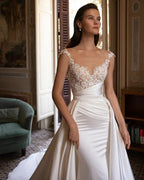 Gorgeous Country Mermaid Wedding Dress OverSkrit Cap Sleeves Elegant Lace Appliques Satin Peats Bride Dresses Vestidos De Novia-payinti
