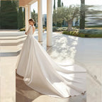 Gorgeous Satin Fascinating Wedding Dresses Beautiful Long Sleeve Simple Elegant Bridal Gowns Sexy Exquisite Lace Appliqued Robe-payinti