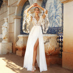 Gorgeous Slit Wedding Dresses V-neck Batwing Sleeves Appliques Court Train Wedding Gown Robe De Mariée Made To Order 2023-payinti