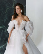 Graceful Hot Sale 3D FlowerWedding Dresses with Detachable Sleeves Wedding Gowns Sweetheart Bridal Dresses Open Back Appliqued-payinti