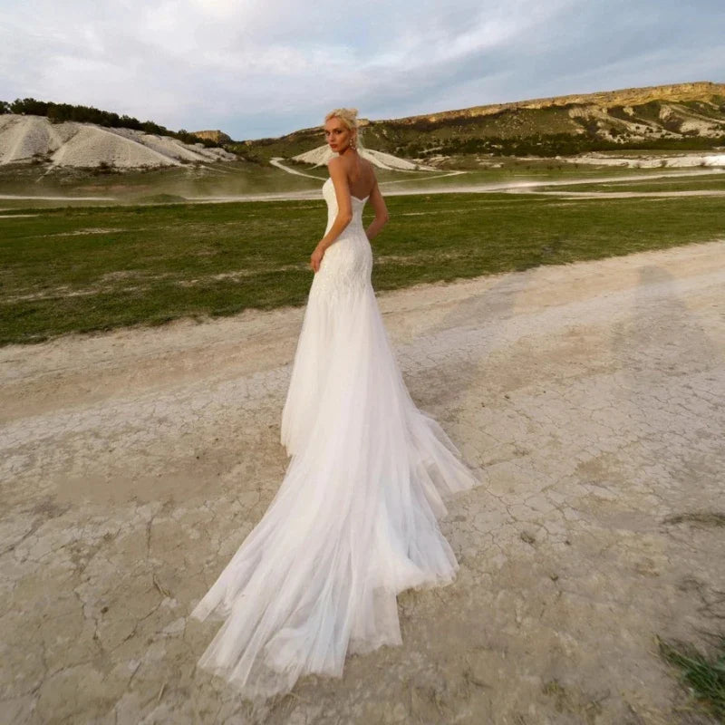 Graceful Sweetheart Wedding Dresses For Women Mermaid Strapless Beach Sequins Bridal Gown Sleeveless Court Train Robe De Mariée-payinti
