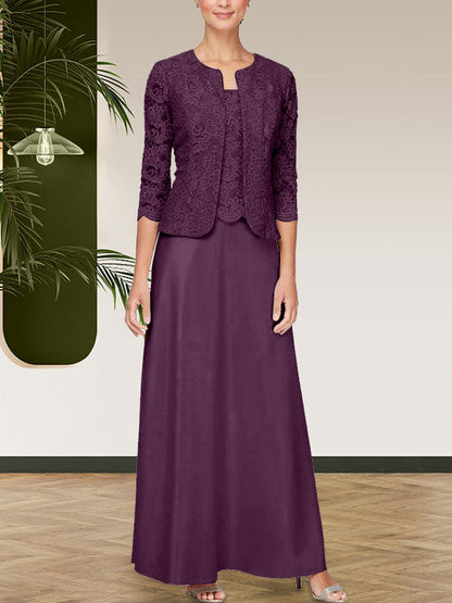 Jackenkleid aus Glitzerspitze und Satinrock mit offener Jacke
