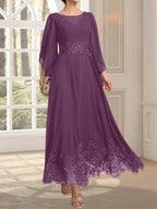 Vestido de gasa con encaje y lentejuelas para madre de la novia, corte A, escote ilusión, largo hasta los tobillos