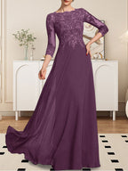 Vestido de gasa con encaje y lentejuelas para madre de la novia, corte A, largo hasta el suelo