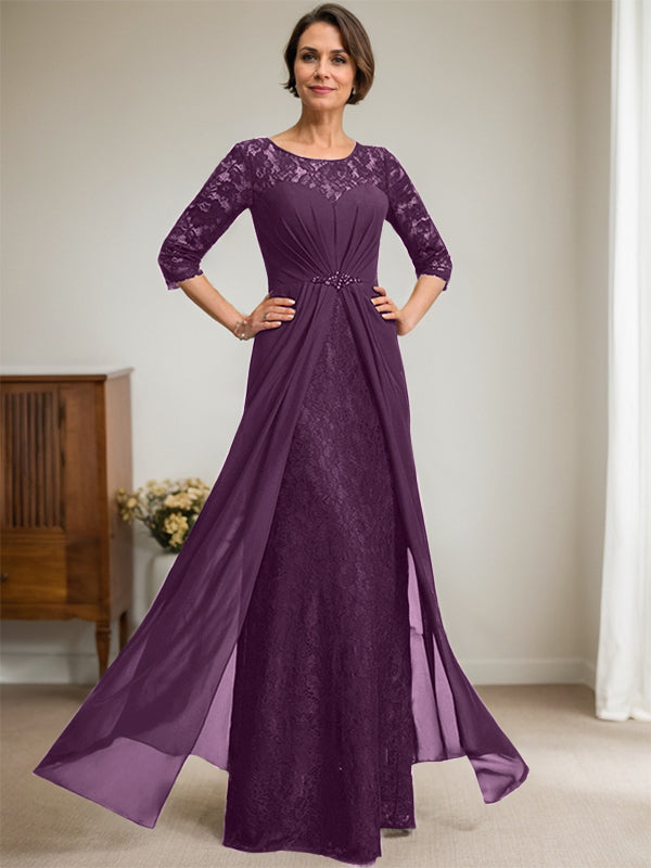 Vestido de gasa con encaje, ilusión, corte A, largo hasta el suelo, para madre de la novia, con volantes y cuentas