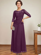 Vestido de gasa con encaje y escote en A, ilusión, largo hasta los tobillos, para madre de la novia con cuentas de diamantes de imitación