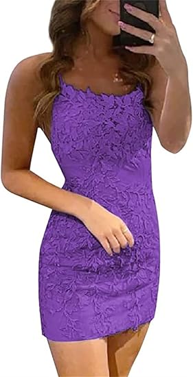 Vestidos de fiesta sin mangas con tirantes finos y encaje azul de columna corta 