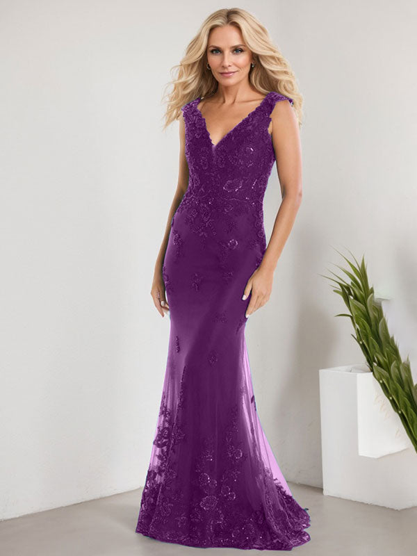 Vestido de novia de gasa con encaje, escote en V y largo hasta el suelo, con apliques de lentejuelas, estilo sirena