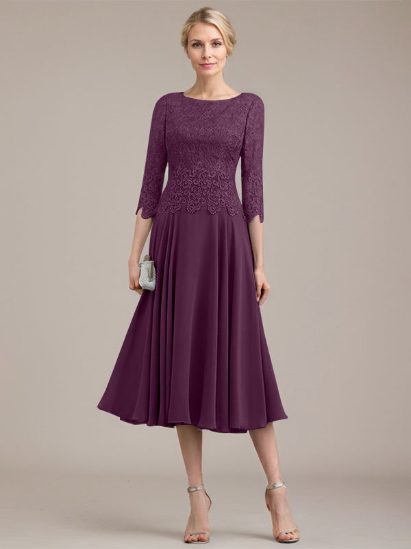 Vestido de gasa con encaje y escote redondo hasta la rodilla para madre de la novia