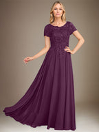 Vestido de gasa para madre de la novia, corte A, largo hasta el suelo, con apliques y lentejuelas