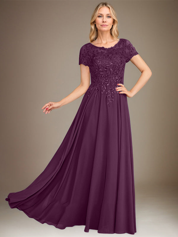 Vestido de gasa para madre de la novia, corte A, largo hasta el suelo, con apliques y lentejuelas