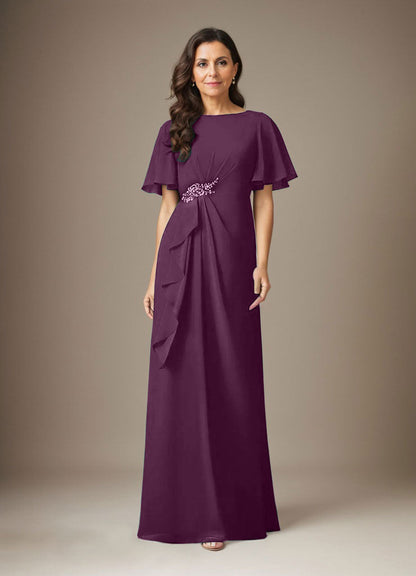 Dunkelmarineblaues Etuikleid aus Chiffon mit Perlen