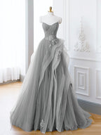 Saflor | Grünes A-Linien-Ballkleid mit schulterfreiem, langem Spitzen-Abendkleid
