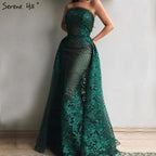 En oferta, sin devolución ni reembolso, vestido de noche verde con hombros descubiertos, corte sirena, sexy, 2025, apliques de lentejuelas, vestidos de noche vintage de lujo LA6361