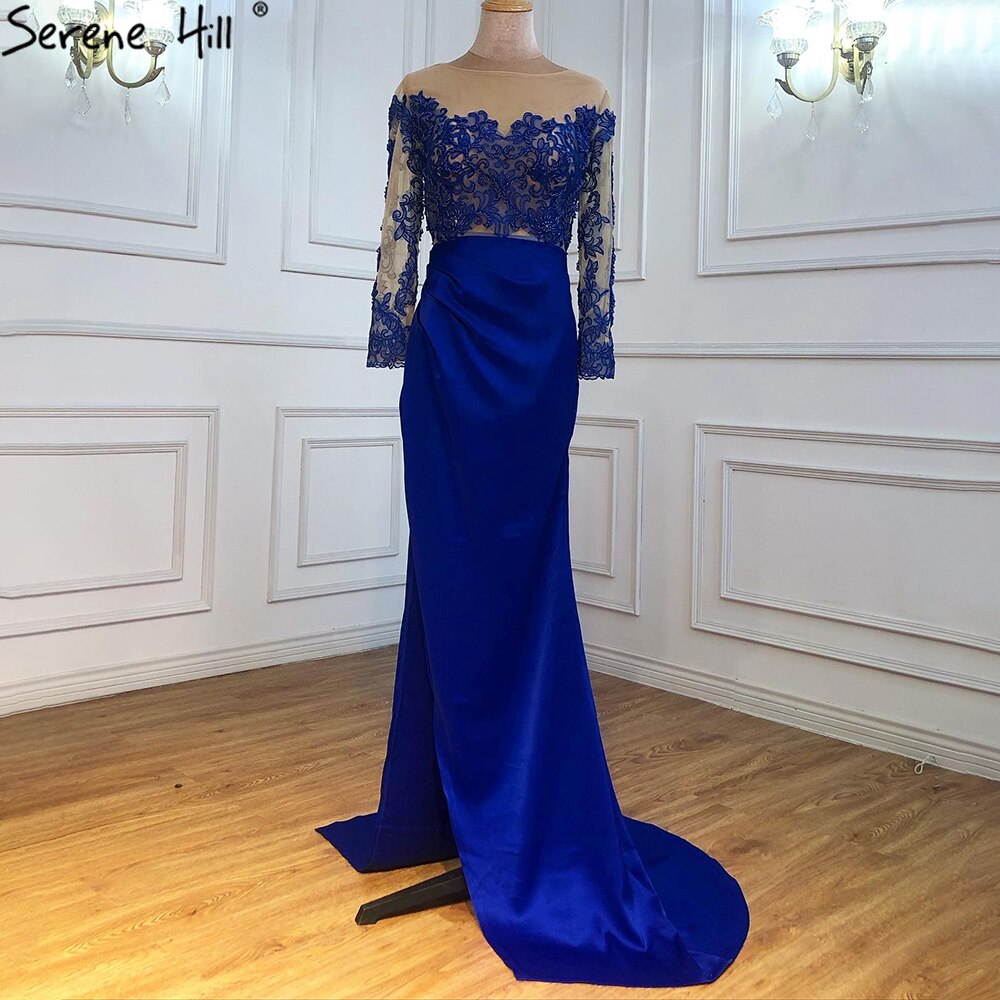 Grün Satin Abnehmbarer Rock Lange Ärmel Sexy Abendkleider 2025 Meerjungfrau Formales Kleid Design LA70343 