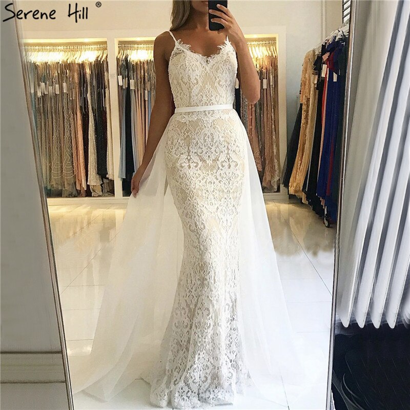 Grüne Sling Spitze Perlen Meerjungfrau Abendkleider 2025 Sexy Ärmelloses V-Ausschnitt Tüll Abendkleid Real Photo LA70064 