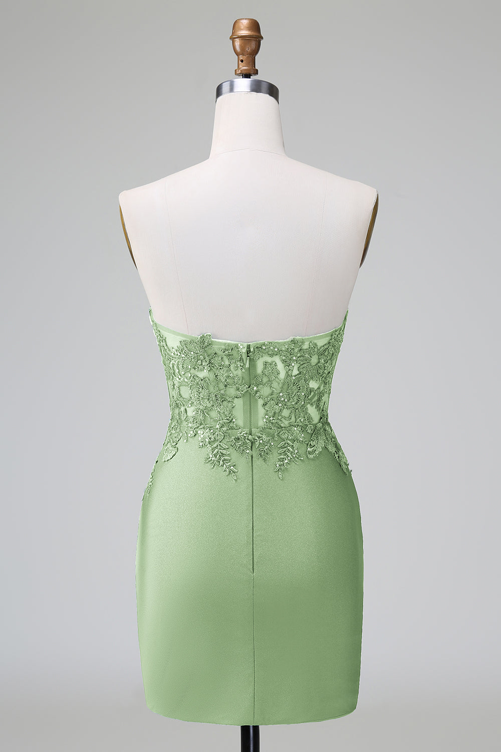 Vestido de fiesta corto, plisado, sin tirantes, ajustado, verde oscuro y elegante con cuentas
